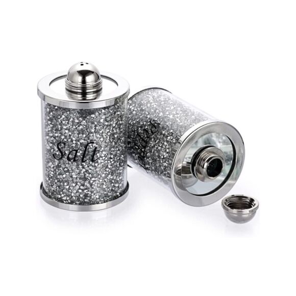 Crushed Diamond Salt and Pepper Shakers With Tray - Picture 3 of 5
